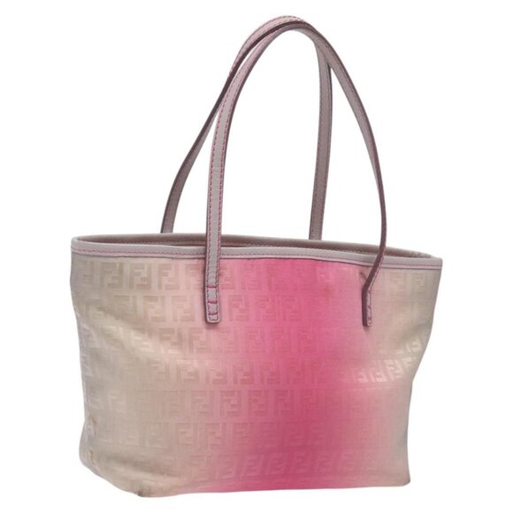 FENDI Zucchino Canvas Hand Bag Pink Silver Auth 119141